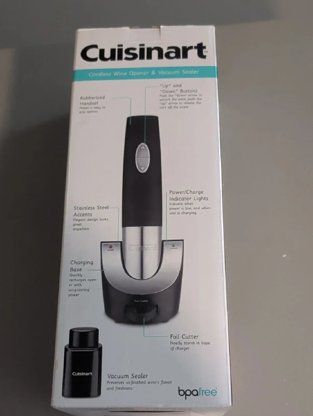 Brand New -Cuisinart Black and Silver Cordless Wine Opener & Vacuum Sealer